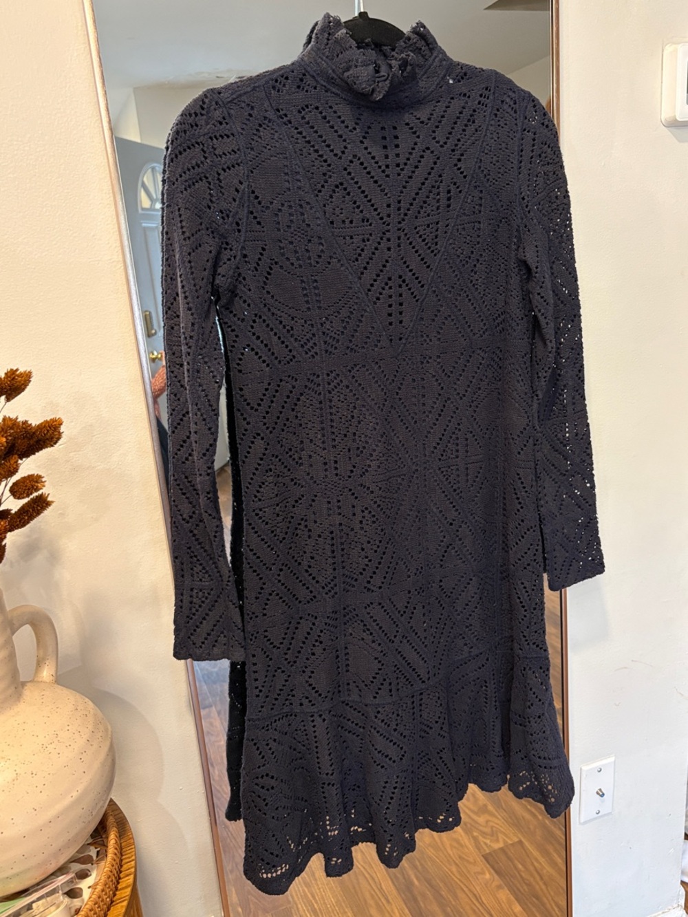 See by Chloe Women's navy Crochet Long-Sleeve Turtleneck Dress